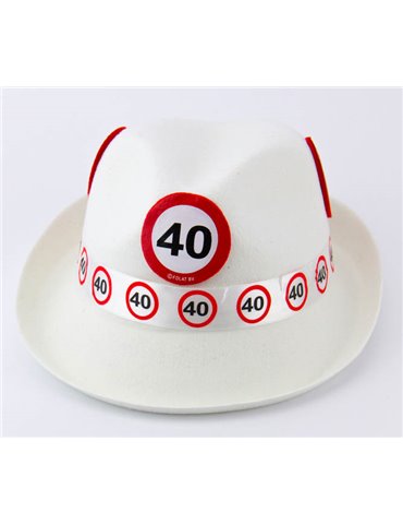 Traffic Sign 40th Birthday White Trilby