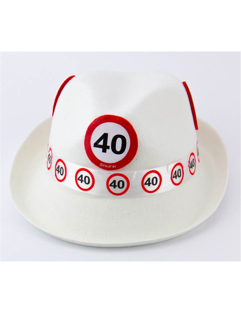 Traffic Sign 40th Birthday White Trilby