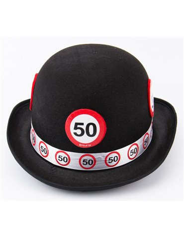 Traffic Sign 50th Birthday Black Bowler