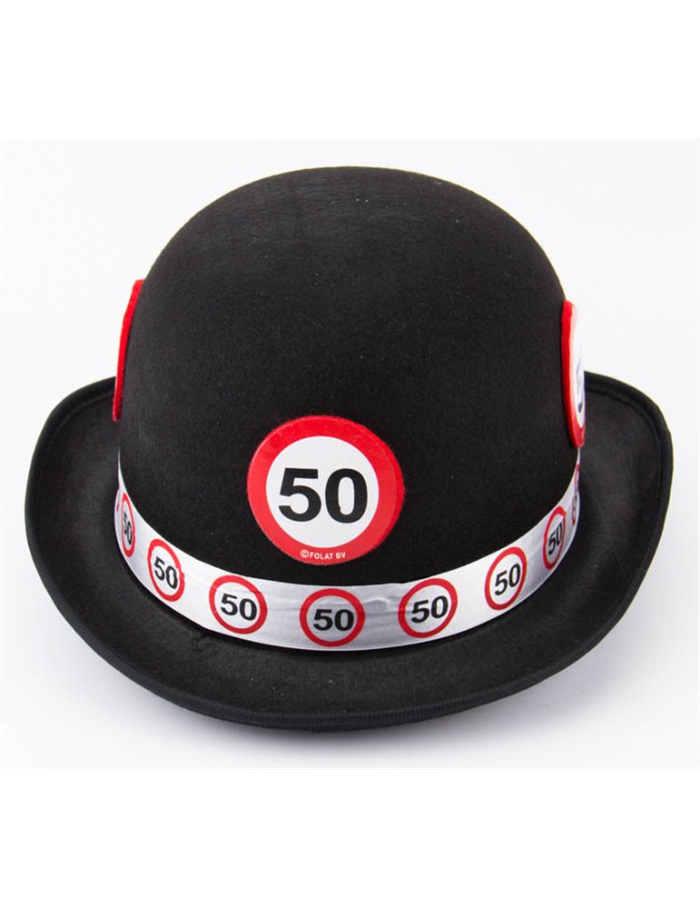 Traffic Sign 50th Birthday Black Bowler