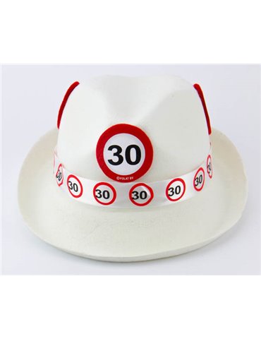 Traffic Sign 30th Birthday White Trilby