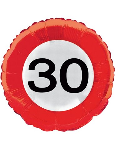 Traffic Sign 30th Birthday Foil Balloon