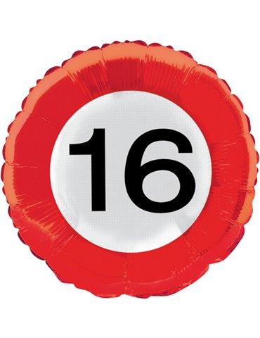 Traffic Sign 16th Birthday Foil Balloon