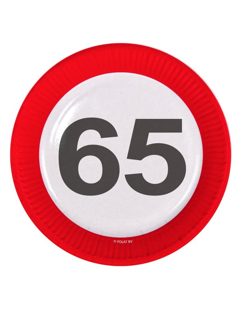 Traffic Sign 65th Birthday Plates 23cm 8