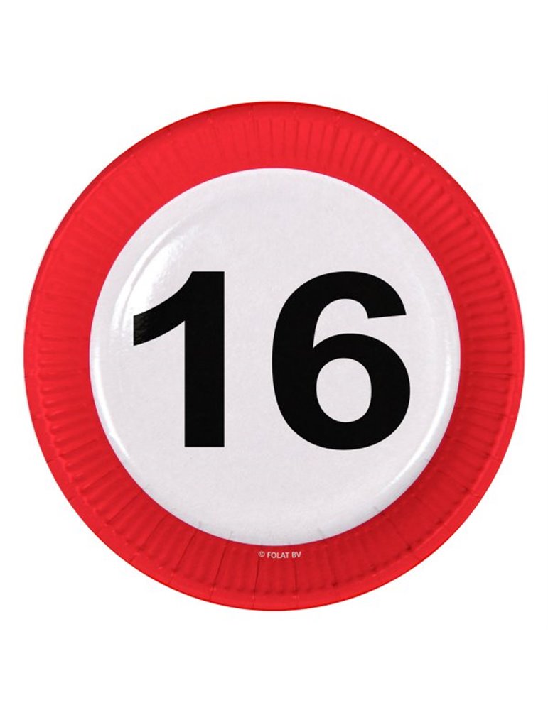 Traffic Sign 16th Birthday Plates 23cm 8