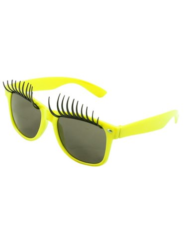 Party Glasses with Eyelashes Neon Yellow