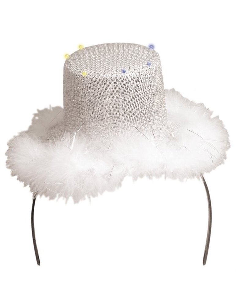 Tiara Sequin Silver Hat with White Fur