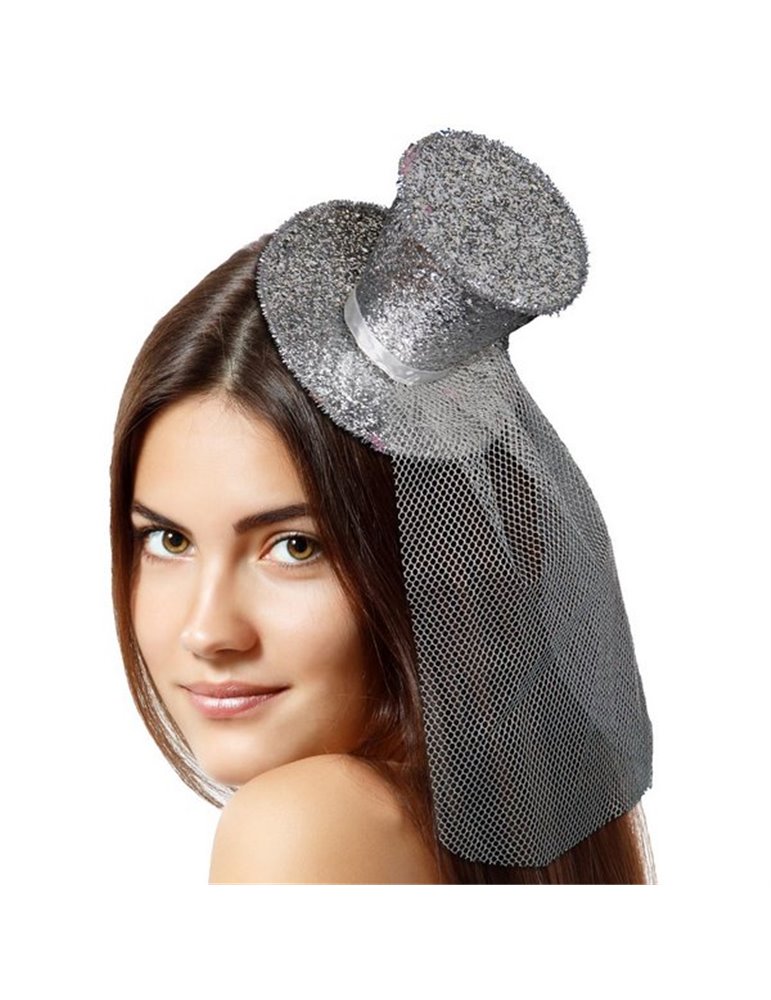 Tiara with Top Hat Glitter Silver