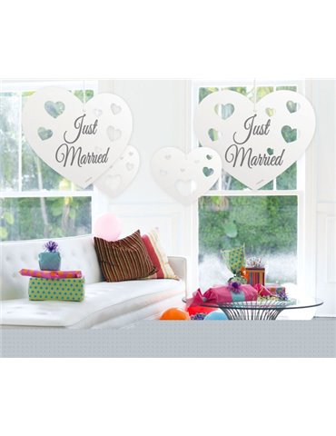 Just Married Decoration Hanging Hearts