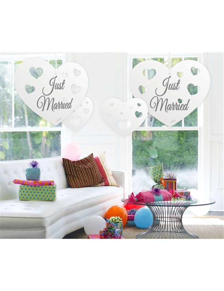 Just Married Decoration Hanging Hearts