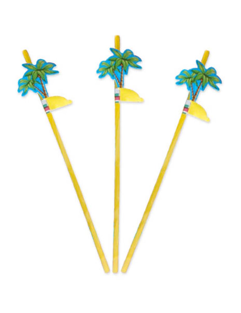 Party Straws with Palmtree 24cm 8's