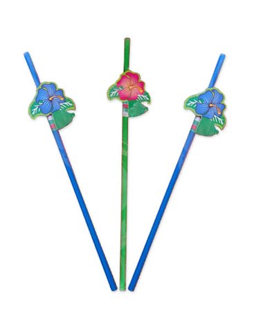 Party Straws with Flowers 24cm 8's