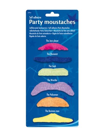 Hair - Moustaches Asstd Colours 6's