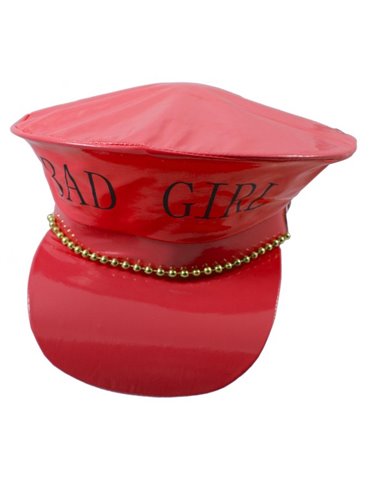 Hat Police Fake Leather "BAD GIRL" Red