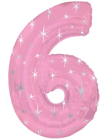 Balloon Foil - Number 6 Pink Sparkle