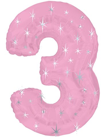 Balloon Foil - Number 3 Pink Sparkle