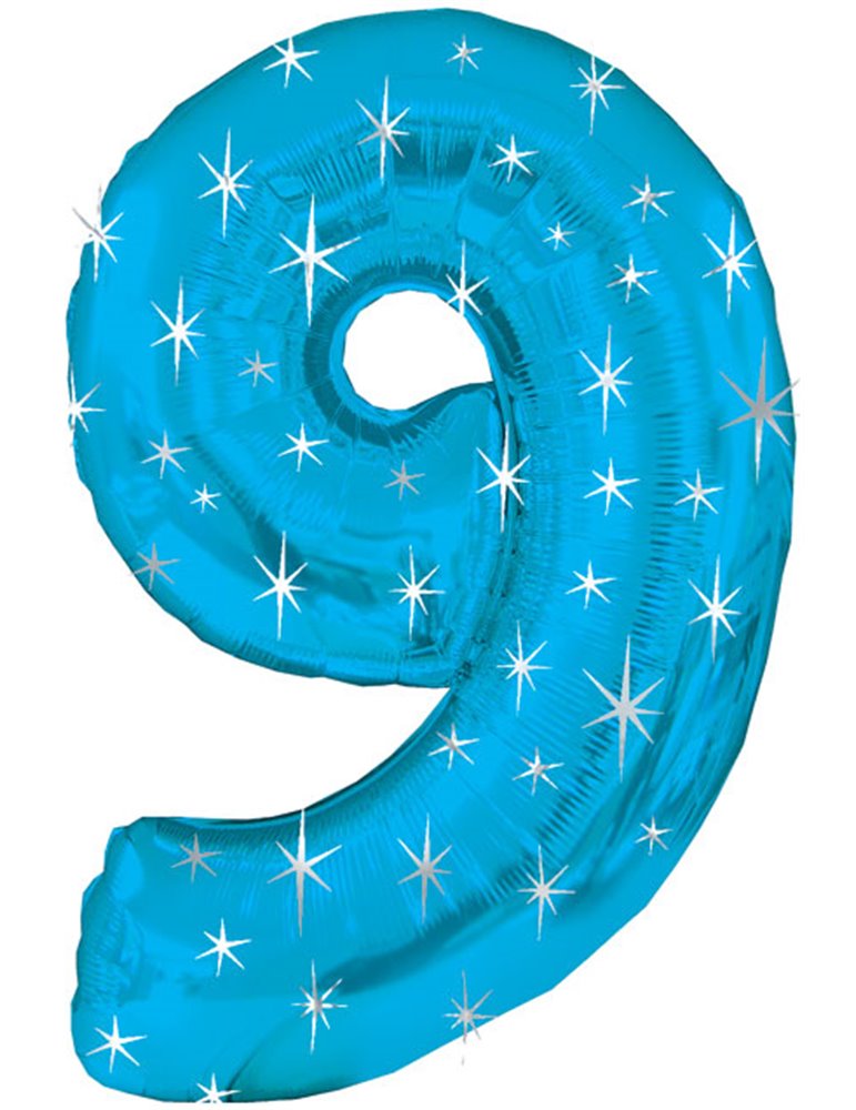 Balloon Foil - Number 9 Blue Sparkle