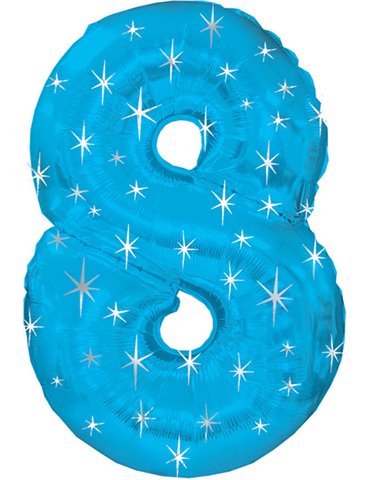 Balloon Foil - Number 8 Blue Sparkle