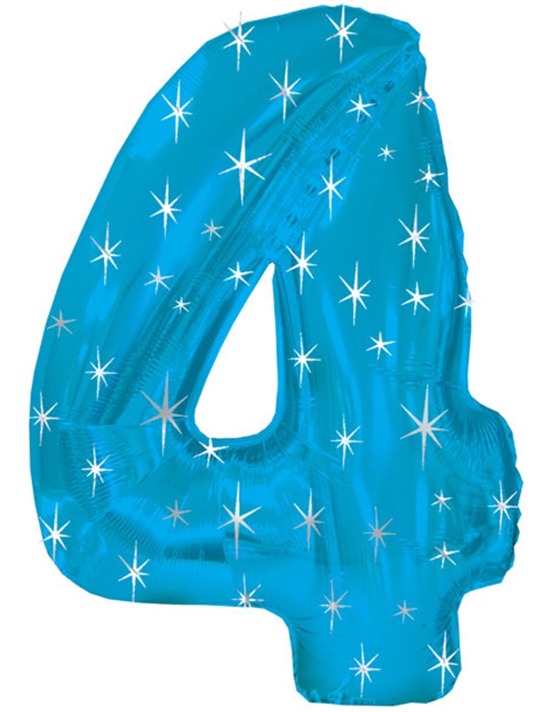 Balloon Foil - Number 4 Blue Sparkle