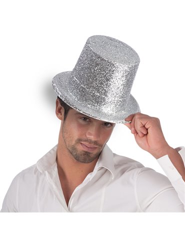 Hat Top Glitter Plastic 13cm Silver