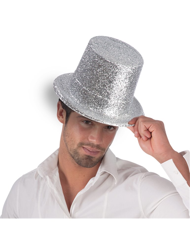 Hat Top Glitter Plastic 13cm Silver