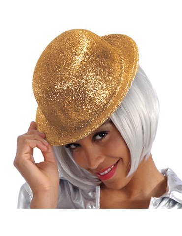 Hat Bowler Glitter Plastic Gold