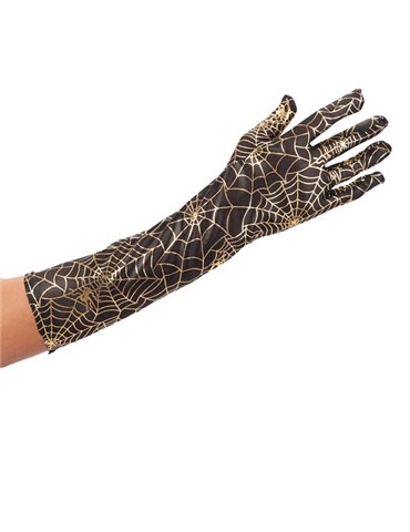 Gloves Spider Web Gold on Black Material