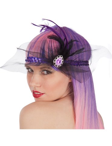 Head Dress Charleston Bk & Net + Feather