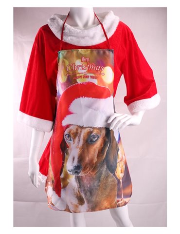 Apron Red with Dog & Christmas Decoratio