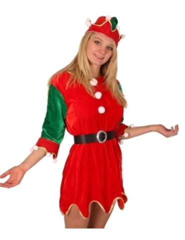 Costume Elf Dress & Hat Red/Green L