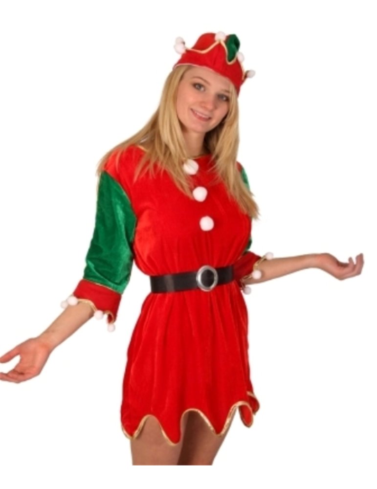 Costume Elf Dress & Hat Red/Green L