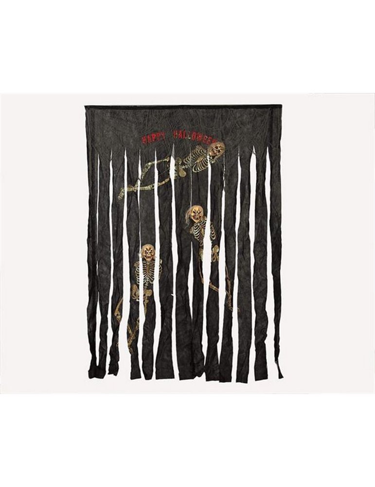 Decorative Curtain Black with Skeletons