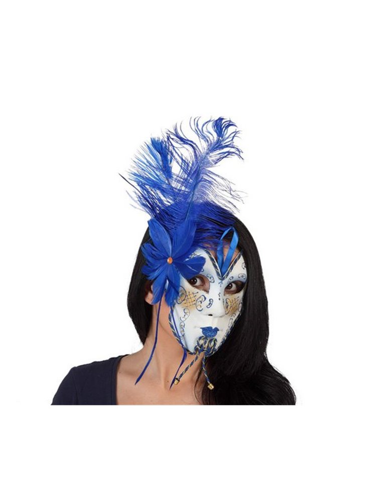 Mask Face Venetain with Blue Feather