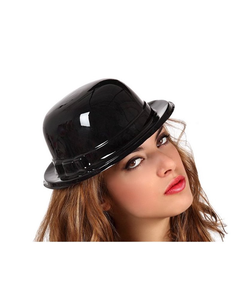 Hat Bowler Black Plastic PVC