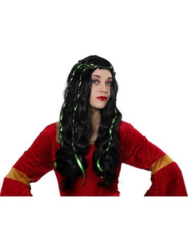 Hair - Wig Long Brown with green Braid