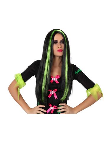 Hair - Wig Long Black & Green Centre Par