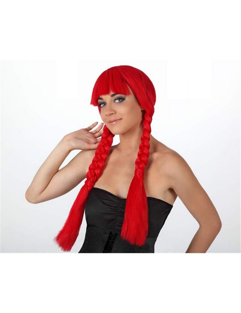 Hair - Wig with Fringe & long Plaids Red