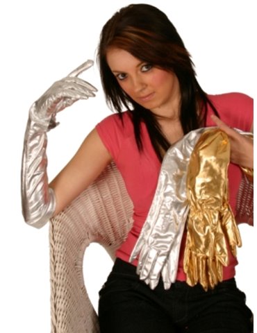 Gloves Ladies Metallic Silver Long Large