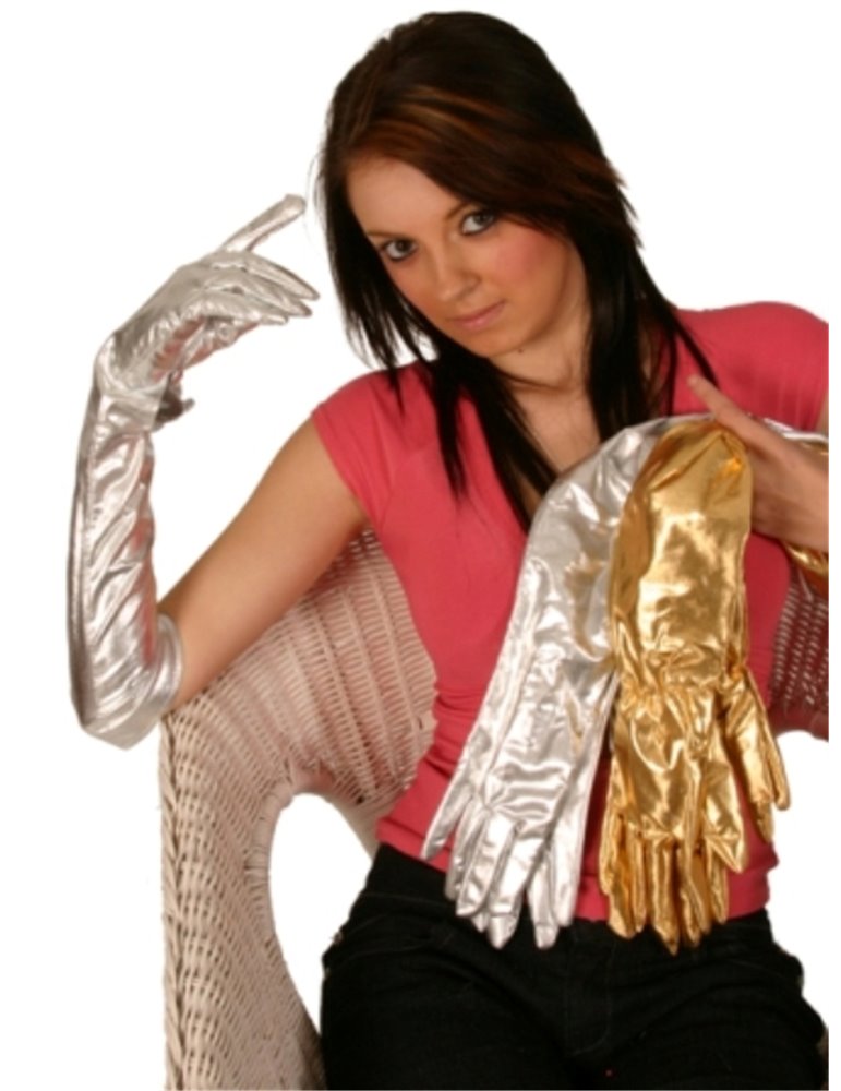 Gloves Ladies Metallic Gold Long Medium