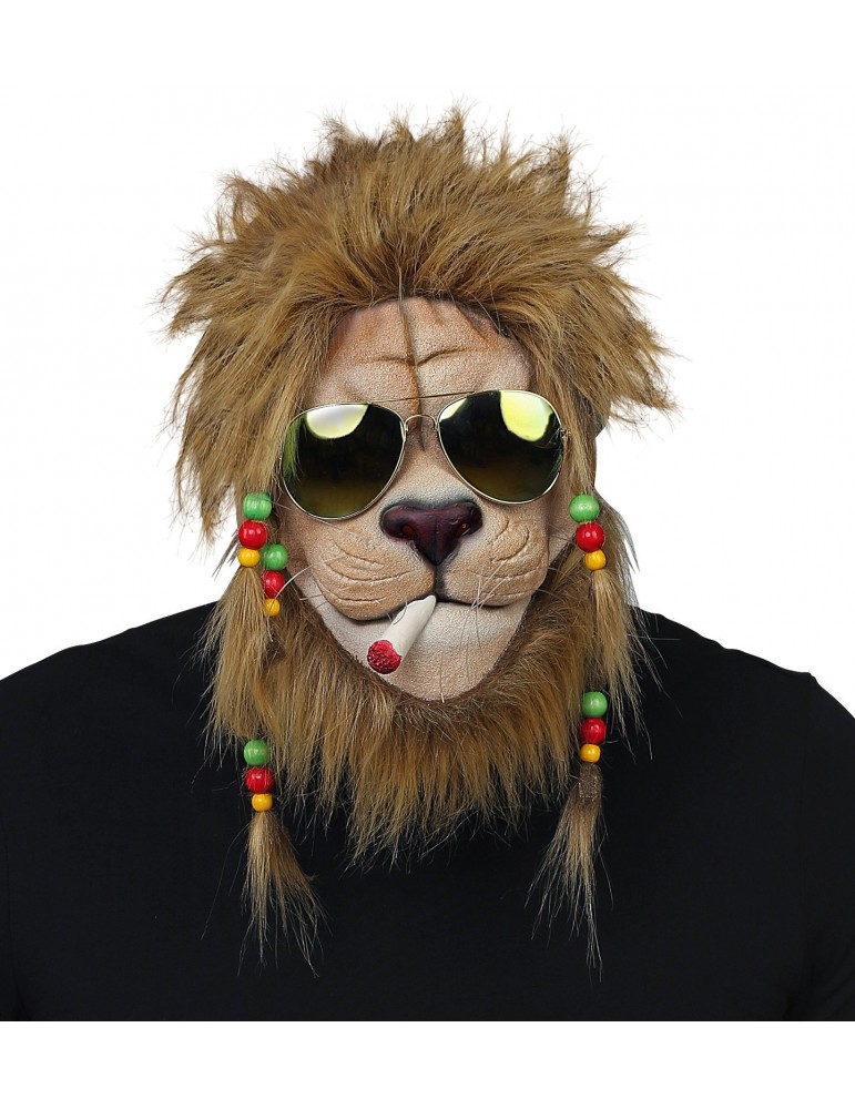 RASTA LION HALF-FACE MASK  BEADED PLAITS & S/GLASSES