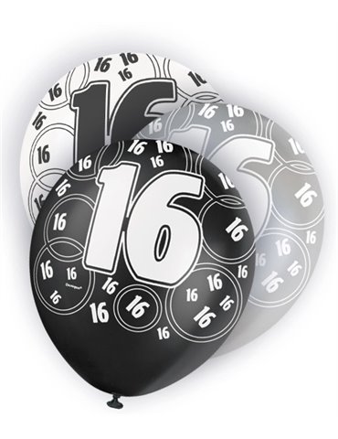 6 12'' BLACK GLITZ BALLOONS -16