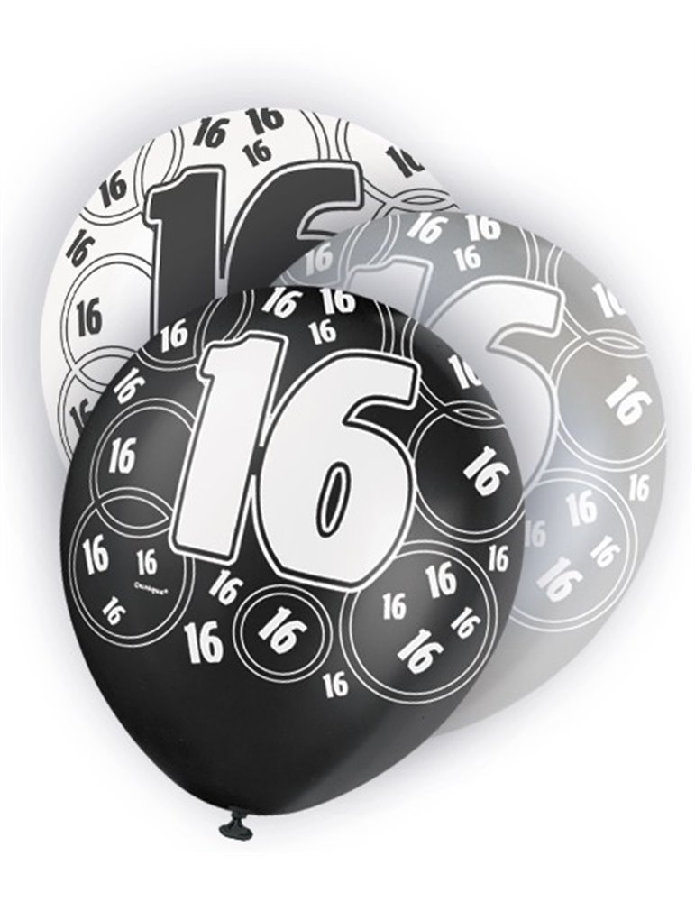 6 12'' BLACK GLITZ BALLOONS -16