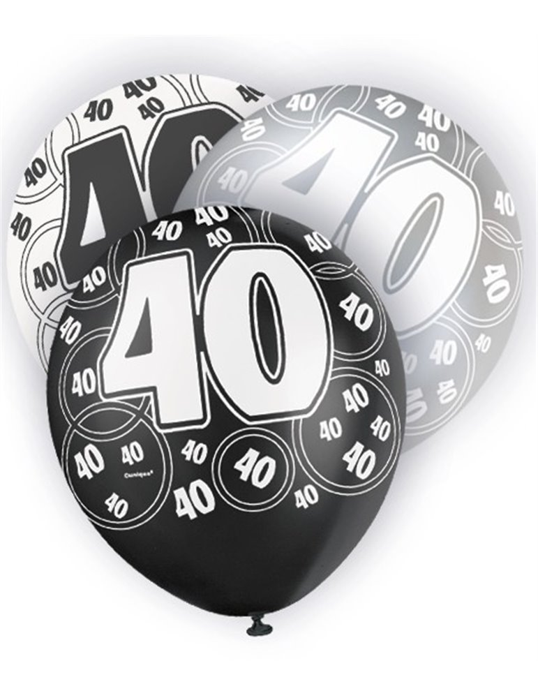 6 12'' BLACK GLITZ BALLOONS -40