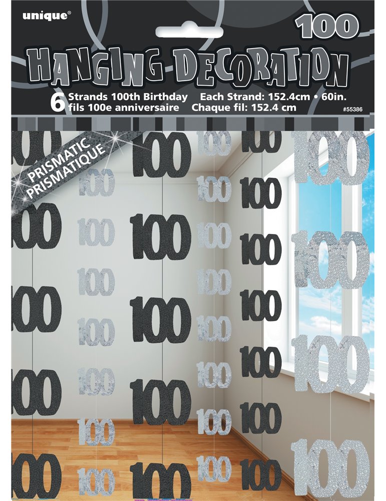 6 GLITZ BLACK 100 HANGING DECORS