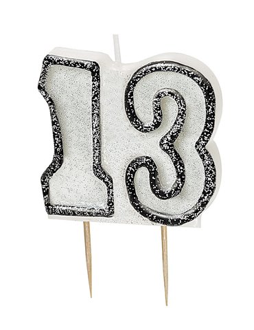 GLITZ BLACK/SILVER NUMERAL 13 CANDLE