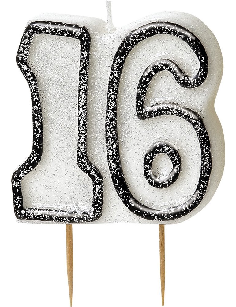 GLITZ BLACK NUMERAL 16 CANDLE