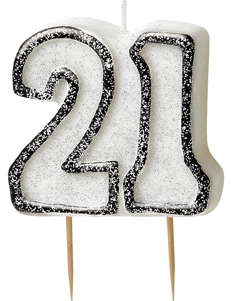 GLITZ BLACK NUMERAL 21 CANDLE