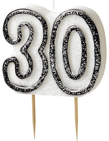 GLITZ BLACK NUMERAL 30 CANDLE