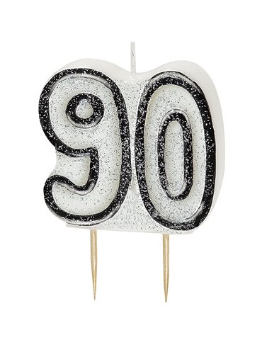 GLITZ BLACK NUMERAL 90 CANDLE