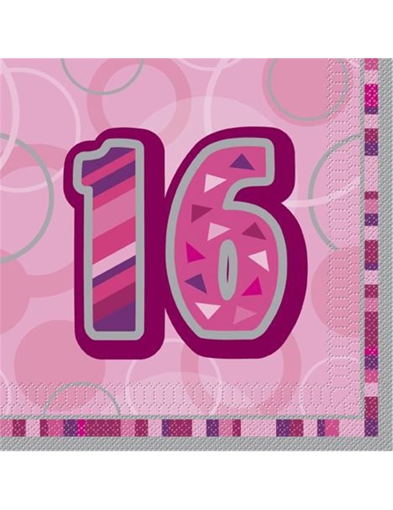 16 PINK GLITZ LUNCH NAPKINS-16